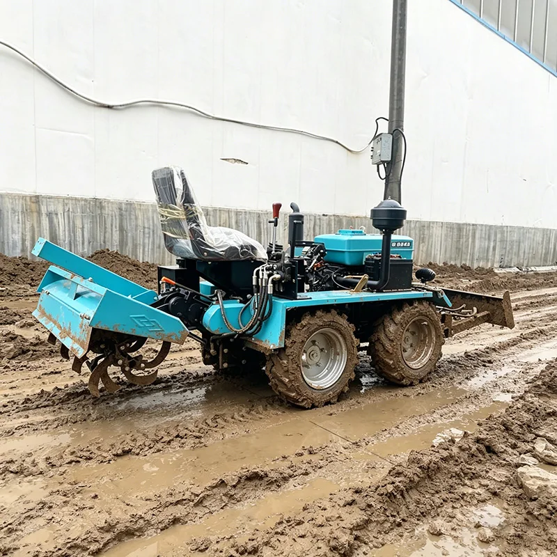 

Надежный колесный трактор на заказ с четырехколесным микрокультиватором и колесной плужной машиной