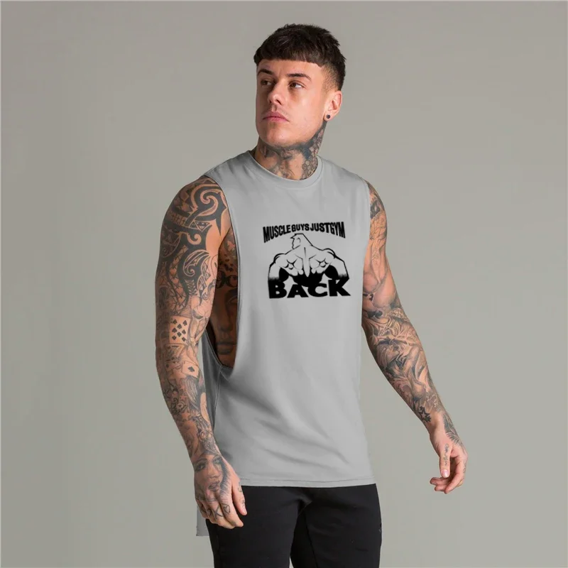 

Extend Cut Off Gym Fitness Sport Vests Men's Bodybuilding Tank Tops Casual Hip Hop Workout Open Side Sleeveless Cotton T Shirts