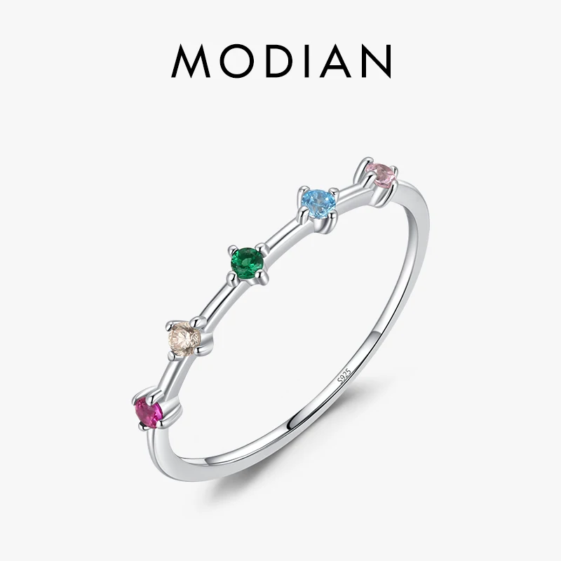 Modian 925 Sterling Silver Colorful CZ Lab Diamond Stackable Thin Ring Platinum Plated Bands For Women Party Fine Jewelry Gift