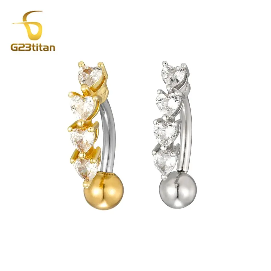 Reverse 4 Hearts Belly Button Ring Medical Hypoallergenic F136 Titanium 14G Navel Barbells Piercings Jewelry bauchnabelpiercings