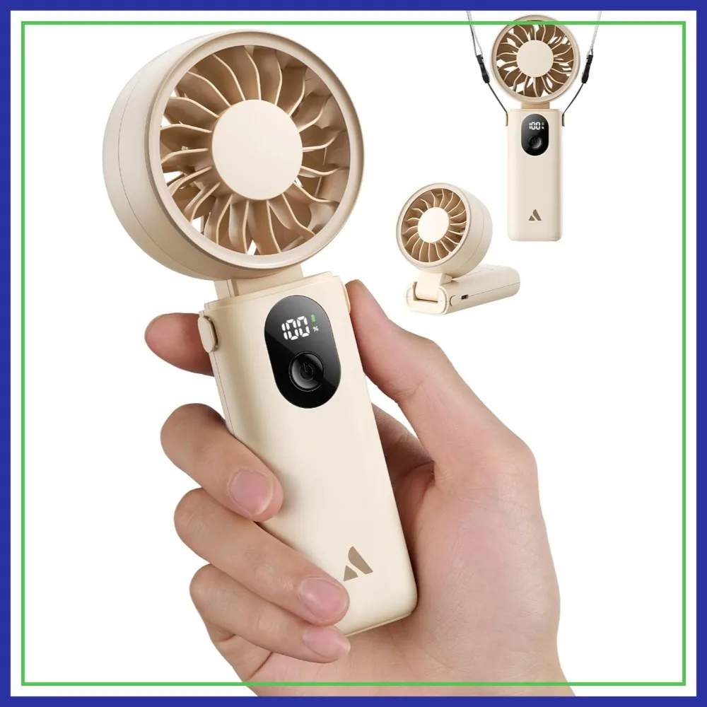 

Portable Handheld Fan, 20H Max Cooling, 3 Modes, 5 Speeds, USB Rechargeable, Battery Display, Travel Mini Fan for Women, Beige