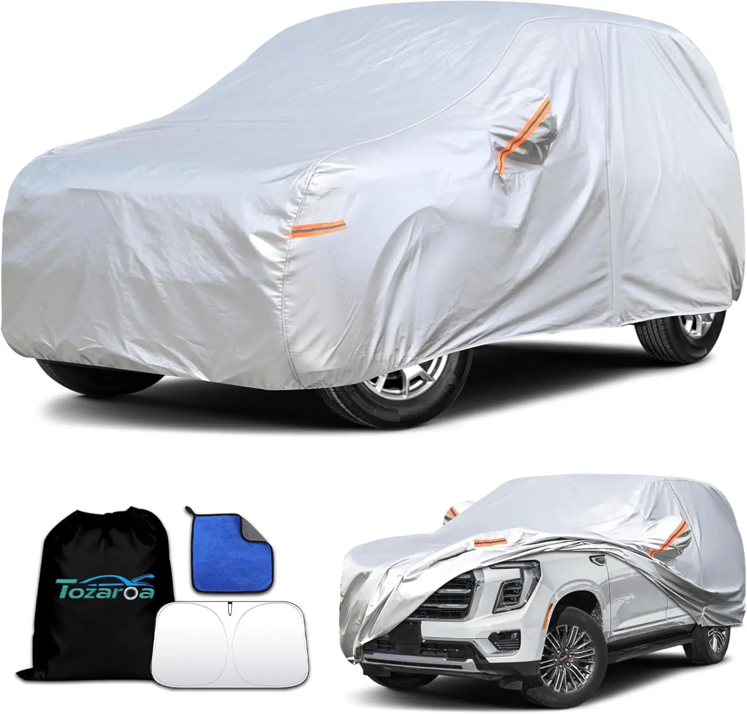 

Waterproof All-Weather Car Cover for SUVs 202-218 inch, Heavy-Duty with Sun Visor & Anti-Scratch Lining