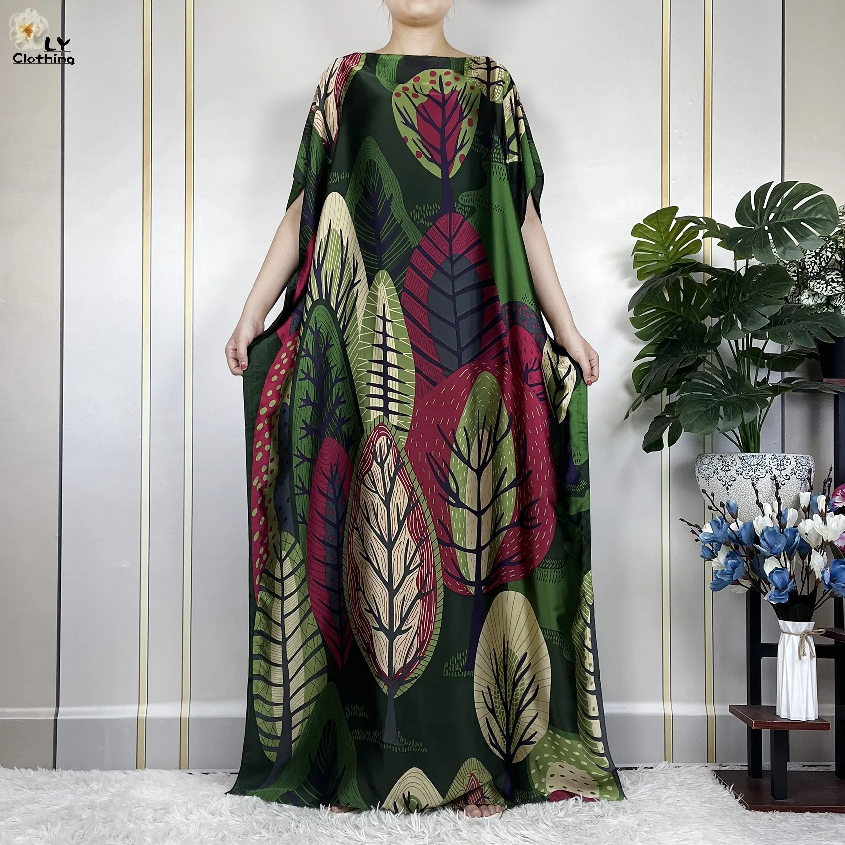 2023New Dubai Evening Dress Fashion Silk Dress For Women Summer Short Sleeve Loose Abaya Maxi African Femme Dress With Headscarf