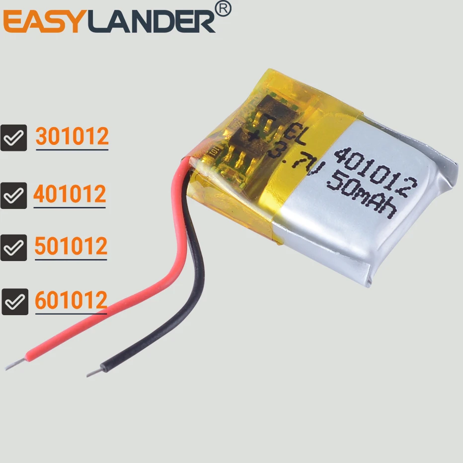 

301012 401012 501012 601012 3.7V 50mah Lithium Polymer Rechargeable Battery