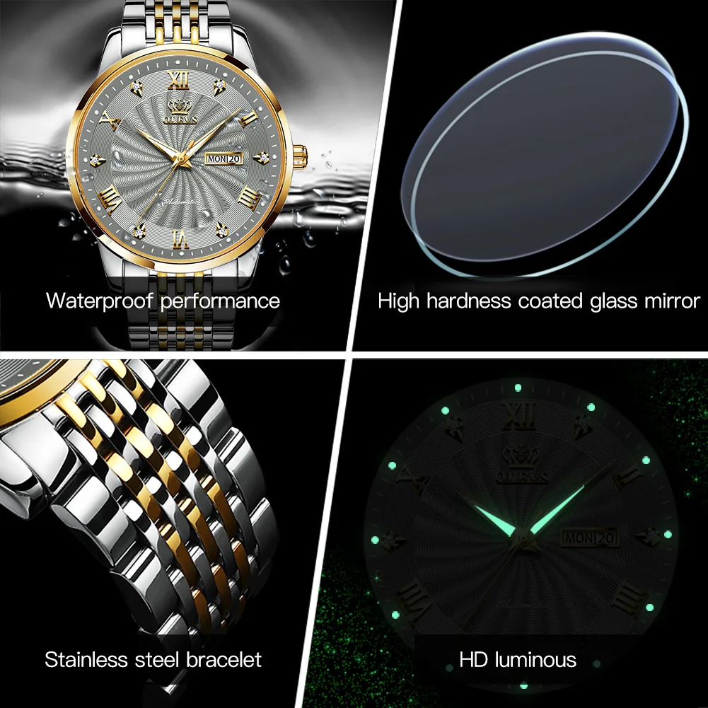 OLEVS 6630 Lover`s Watches Brand Luxury Automatic Mechanical Wristwatch Stainless Steel Waterproof Clock Gift Relogio Masculino