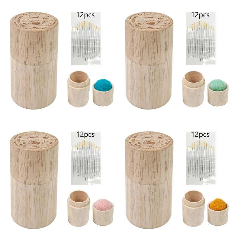 Wooden Needle Holder Sewing Needle Storage Tube Round Embroidery Needle Holder 270F