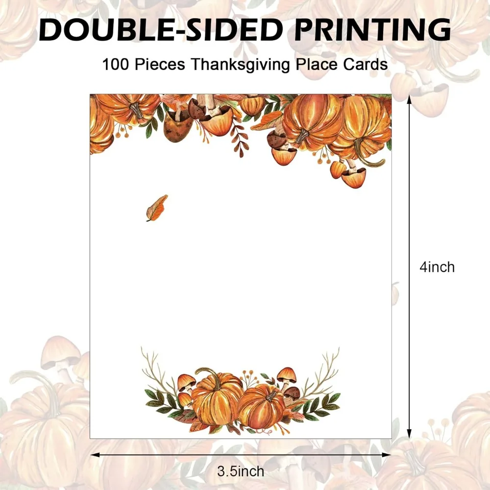 100Pcs Fall Place Cards 2 x 3.5 Inch Pumpkin Leaves Tented Cards Autumn Blank Table Name Sign for Thanksgiving Party Ban