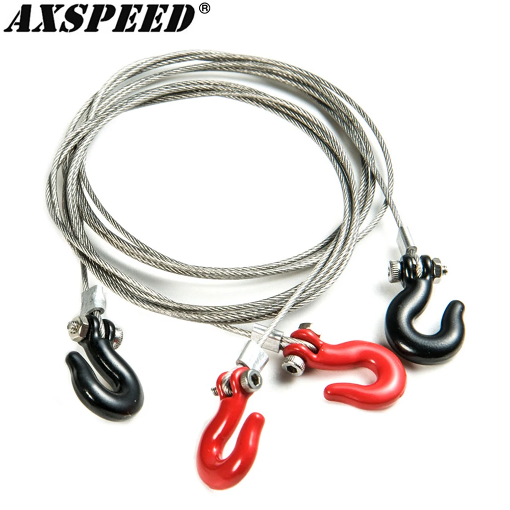 AXSPEED Steel Tow Rope Trailer Hook Rescue Escape Ropes for Axial SCX10 D90 TF2 TRX4 TRX6 Tamiya 1/10 RC Crawler Car Parts