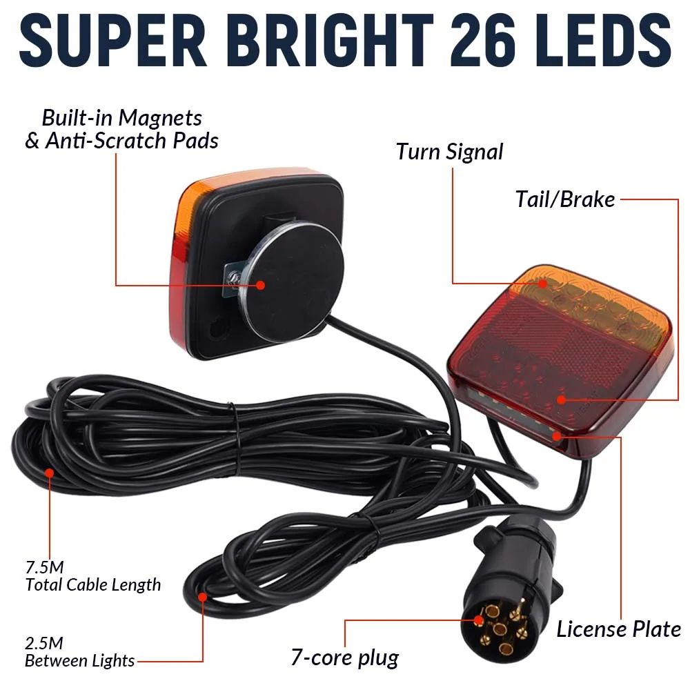 12V Magnetic LED Trailer Light Kit Universal Rear Towing Trailer Tail Light Waterproof EU 7-Pin Trailer Brake Turn Signal Lamps
