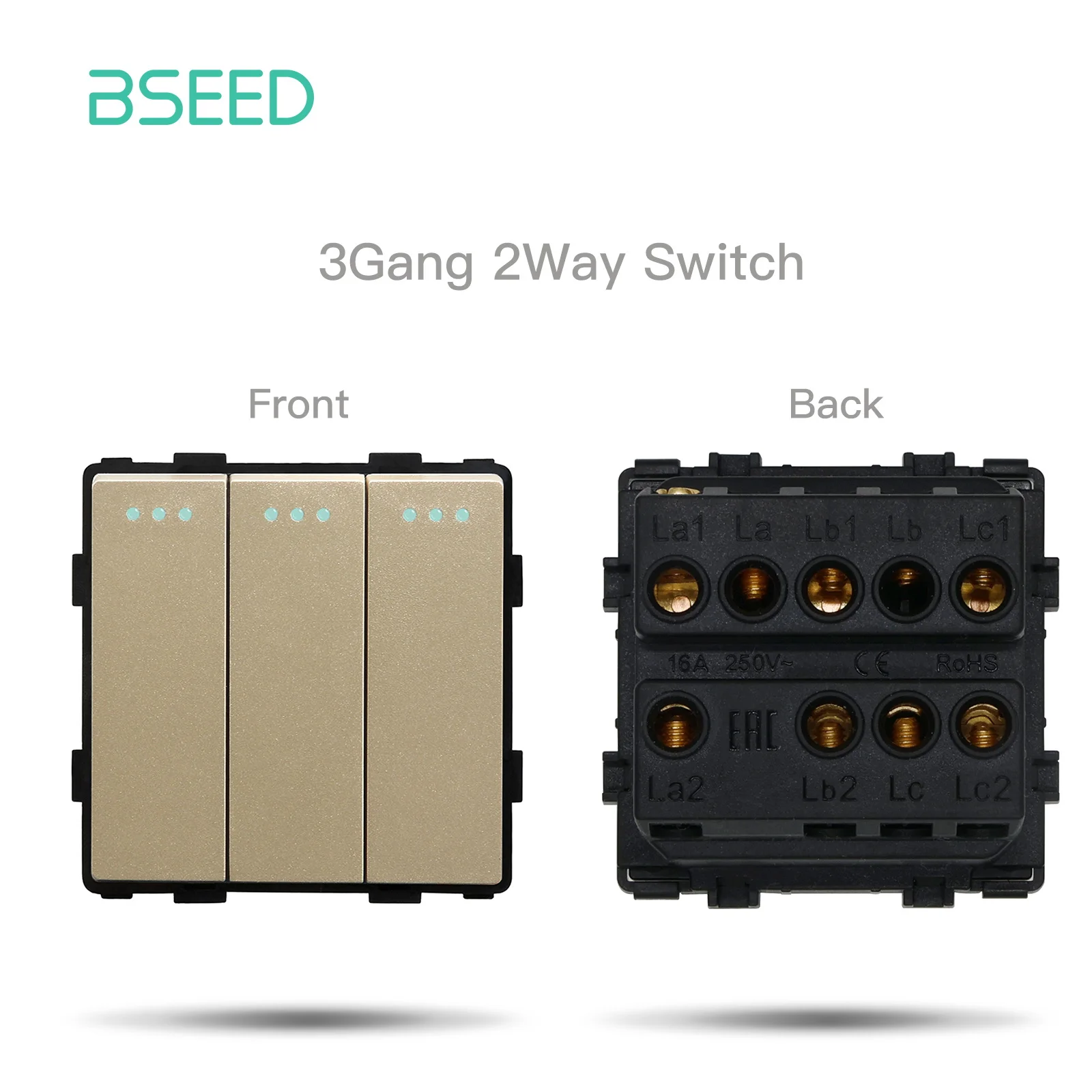 BSEED EU-Standard-Wandlichtschaltermodul, Steckdosen, Knopfschalter, DIY-Funktionsteil, Glasscheibe, kostenlose Zusammenstellung, Gold