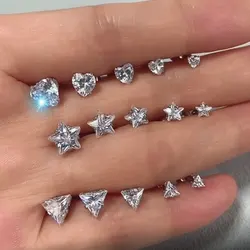 Stainless Steel Star Heart Triangle Zircon Black Stud Earrings For Women Tragus Conch Rook Helix Piercing Earrings Jewelry