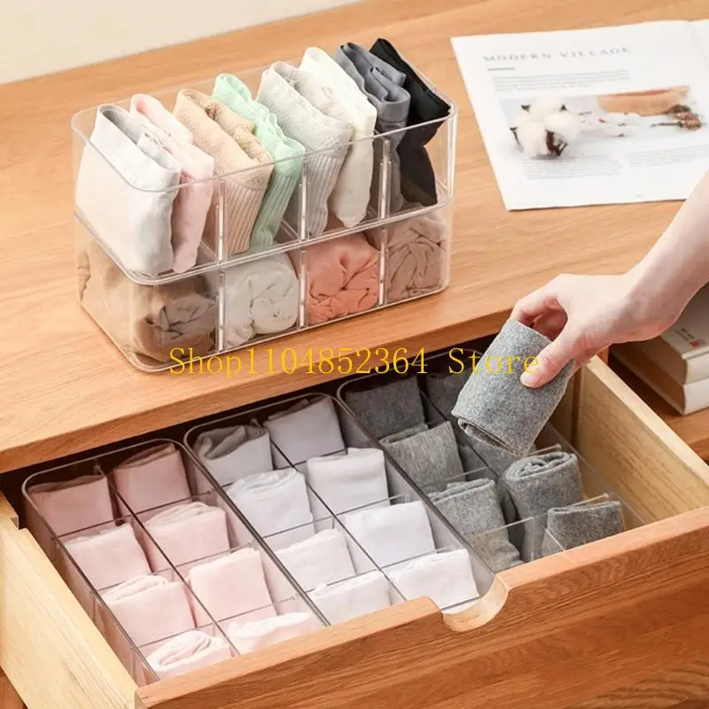 652F Acrylic Underwear Drawer Box 4/8 Grids Compartment Divided Storage Bin