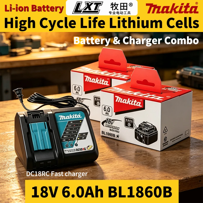 Batteria di ricambio 18V 6.0Ah Energy Core BL1860B per utensili a batteria agli ioni di litio, caricabatterie DC18RC, accessori per interni.