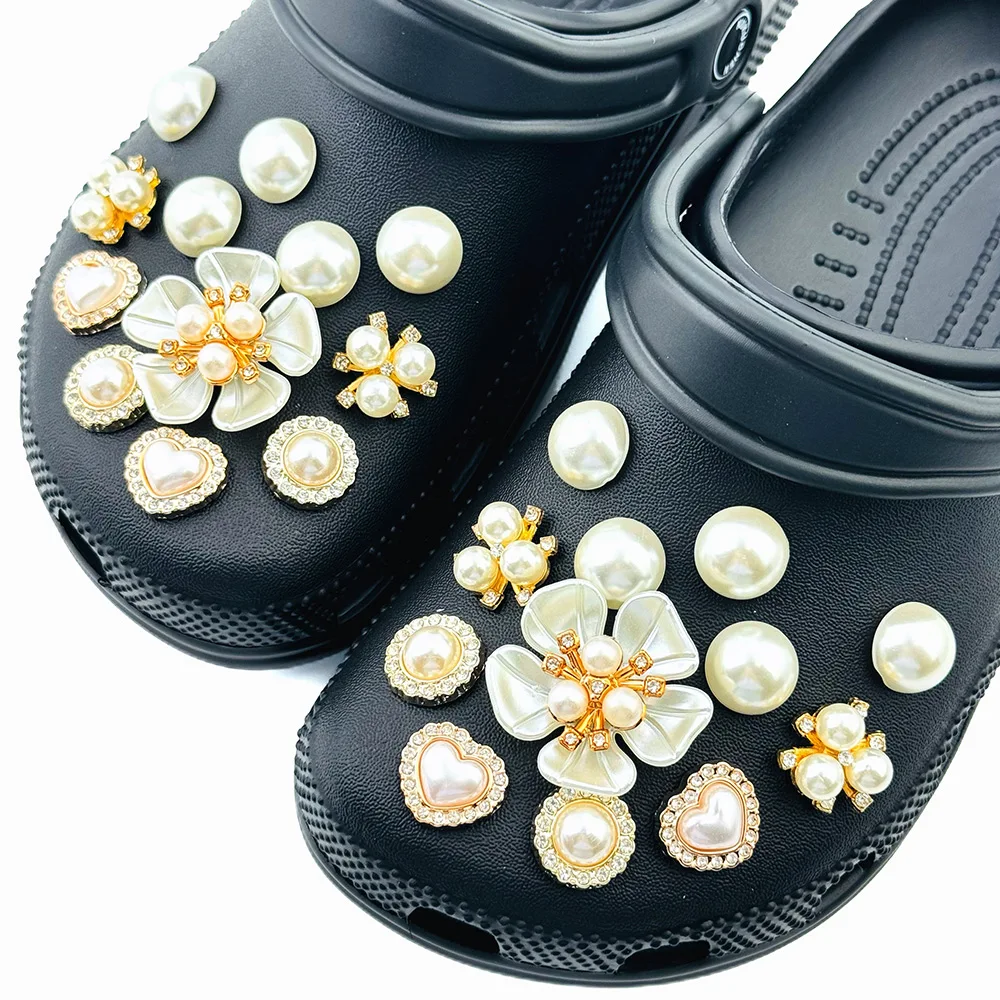 Juego de 24 Adornos para Zapatos de Verano, Accesorios para Sandalias y Zuecos, Hebilla para Zapatos, Forma de Corazón, Perla, Diamante, Flor, Decoraciones para Zapatos DIY