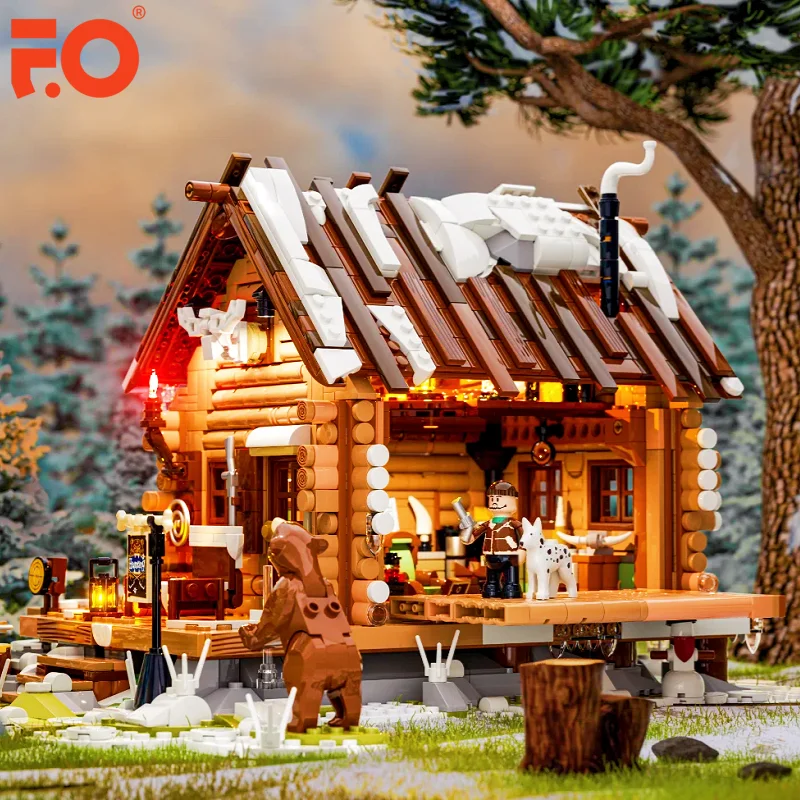 Funwhole الصيد لودج اللبنات نماذج المشهد الصغير منازل خشبية ثلاثية الأبعاد زينة تجميع ألعاب ألغاز قابلة للفصل