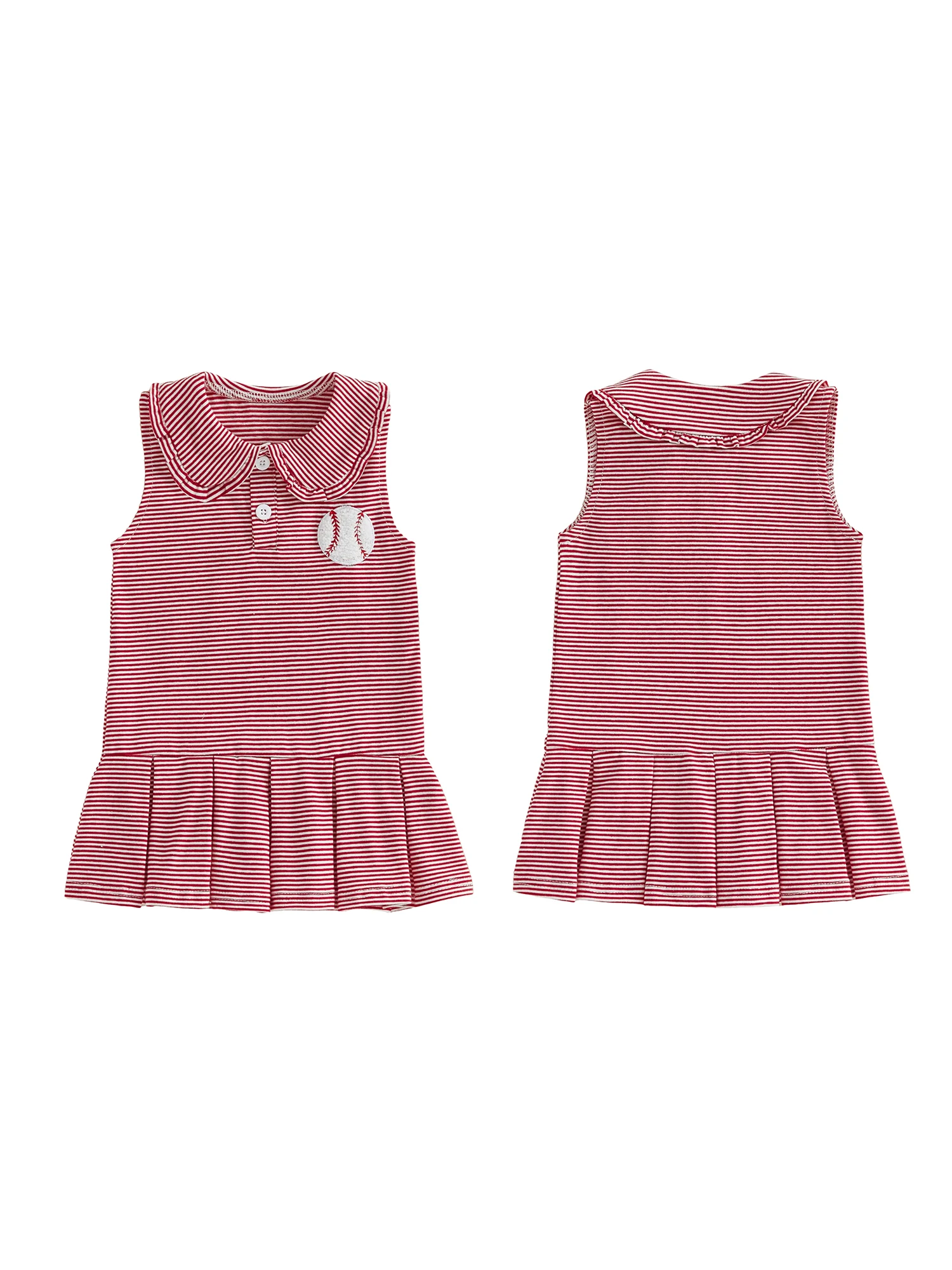 

Платье А-силуэта без рукавов для девочек с воротником-стойкой и вышивкой в виде бейсбольной эмблемы, летнее полосатое платье для маленьких принцесс