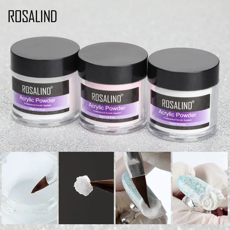 ROSALIND Acrylic Powder Crystal Liquid Powder White Clear For Nail Extension Nail Carving Nail Art Design Acrylic Nail Powder