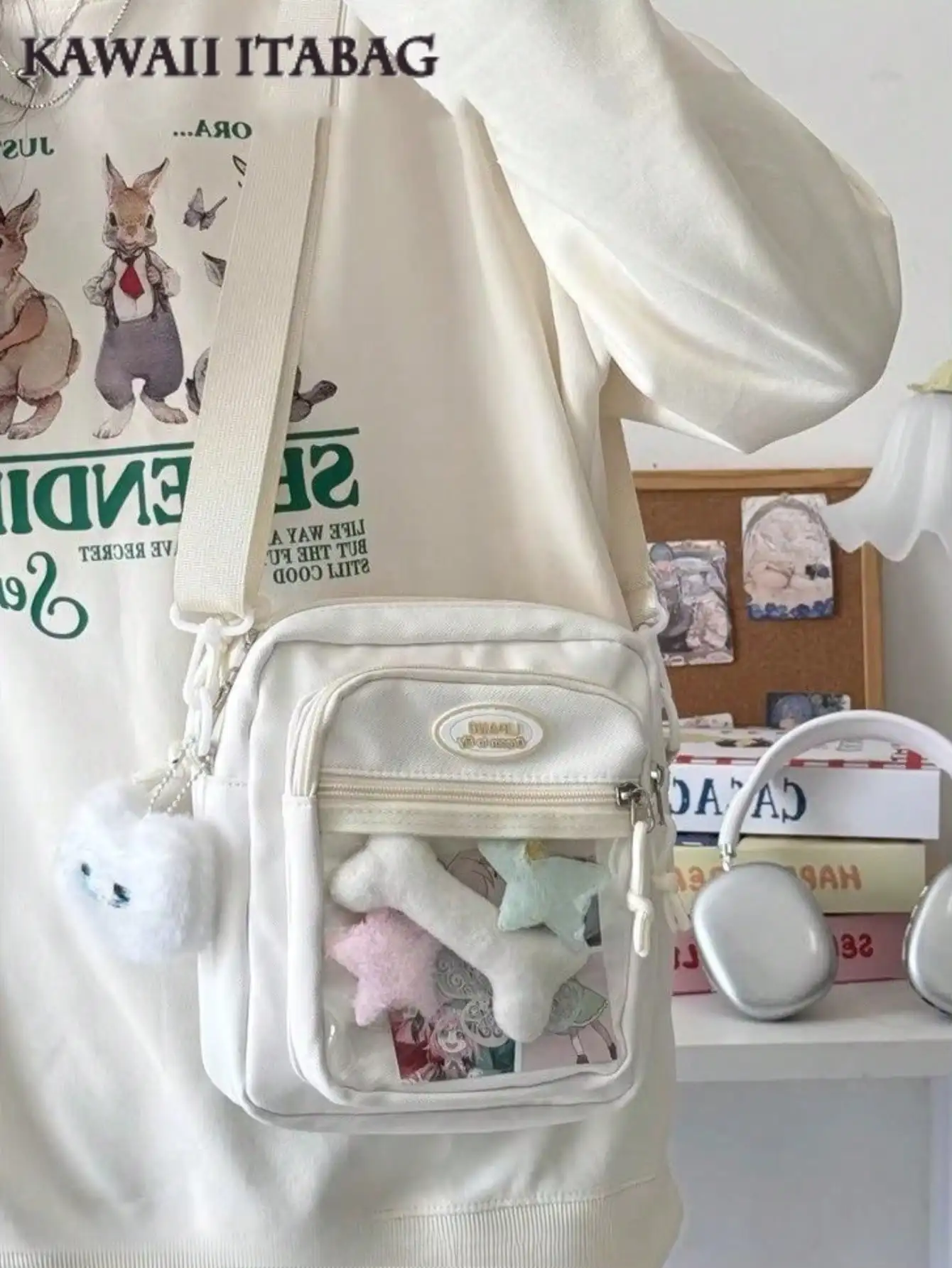 

Small Ita Bag For 10cm Doll Kawaii Japanese Solid Color Crossbody Bags With Clear Transparent Pocket DIY Mini Shoulder Bag Purses And Handbgas Anime Fans Doll Bag Girls Back To School Gifts