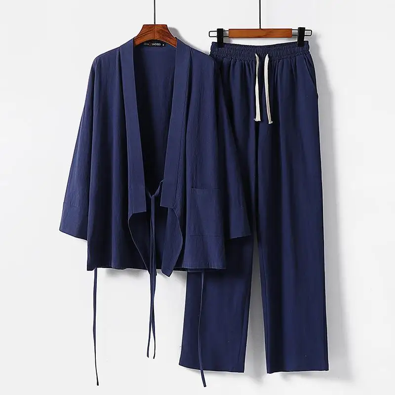 

Мужская тонкая льняная футболка из двух предметов ort Sve, удобная дышащая повседневная спортивная одежда, комплект четырех сезонов, длина Seven Sve