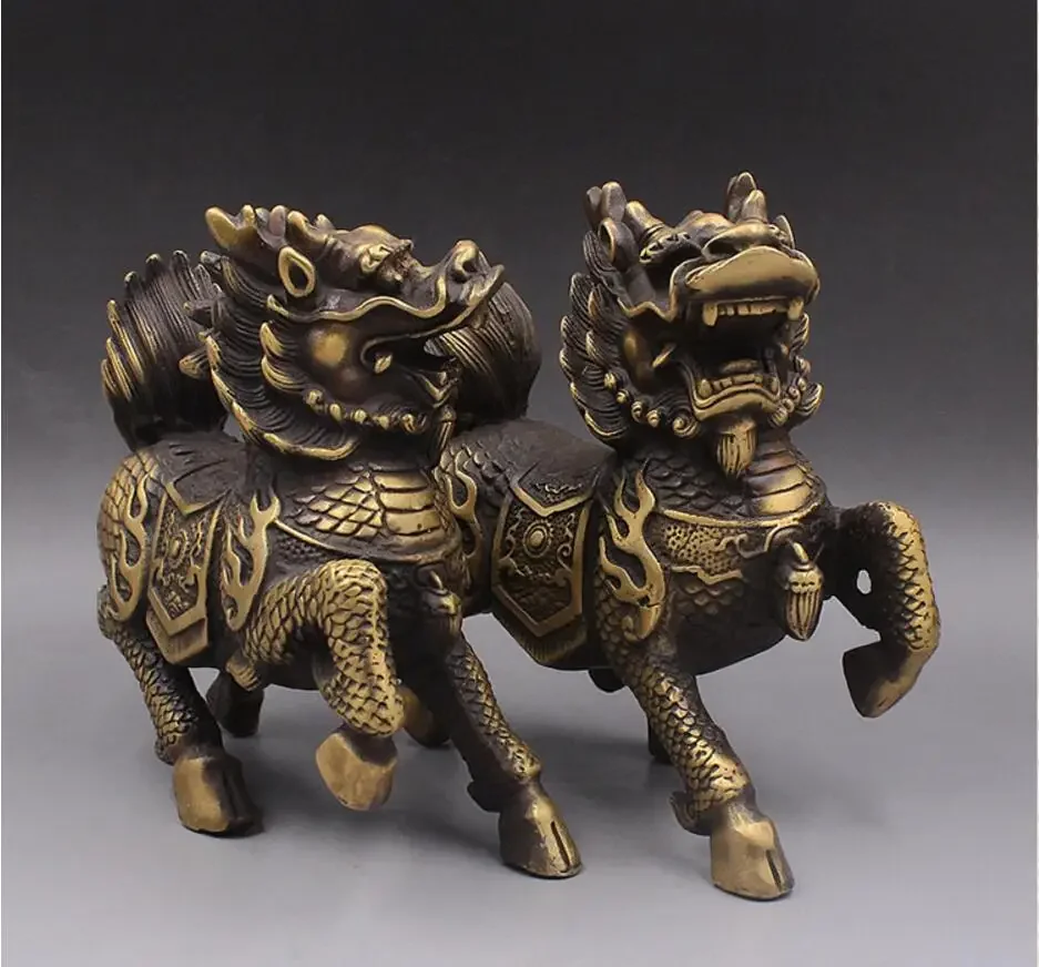 

SCY 502+++ Чистая медь открывает свет, приглашение богатства, дом Кайлин, злые духи Цилин, пара бронзы Фэн-Шуй