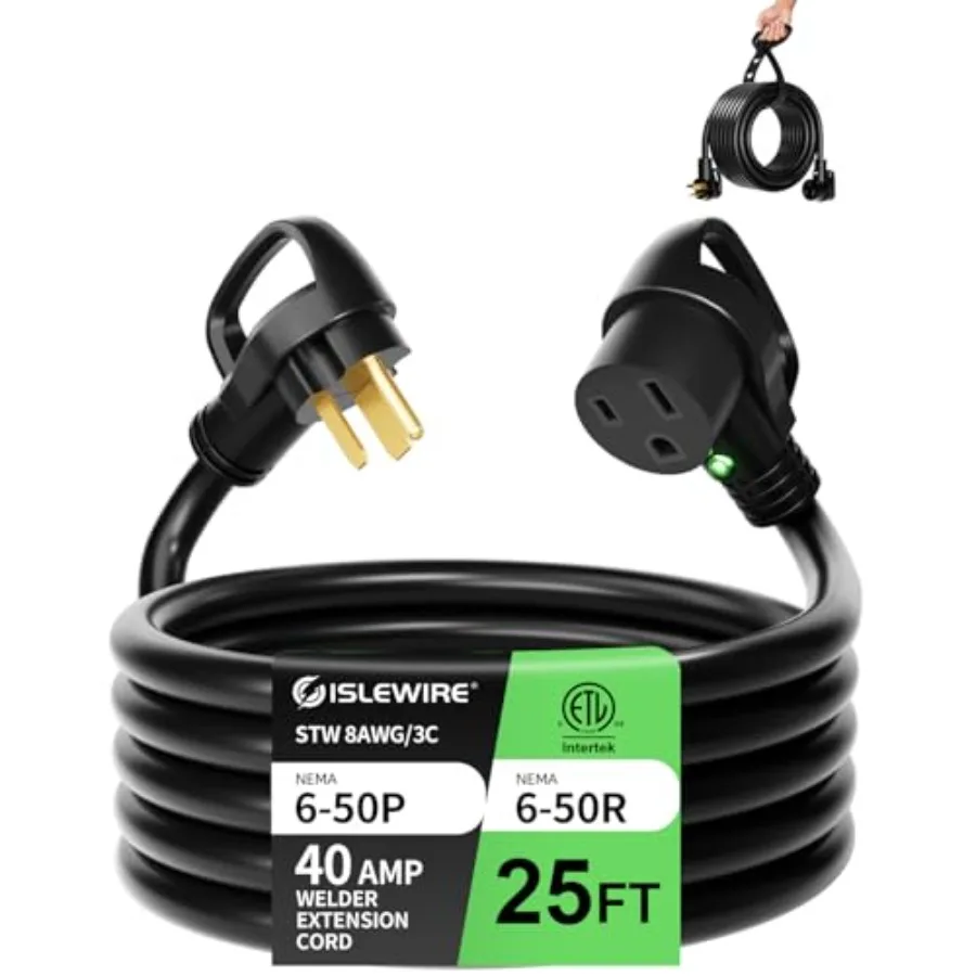 

0V Welder Extension Cord Heavy Duty NEMA - Extension Cord with LED Light and Handle 40 Amp 3 Prong Welding Power Extension for