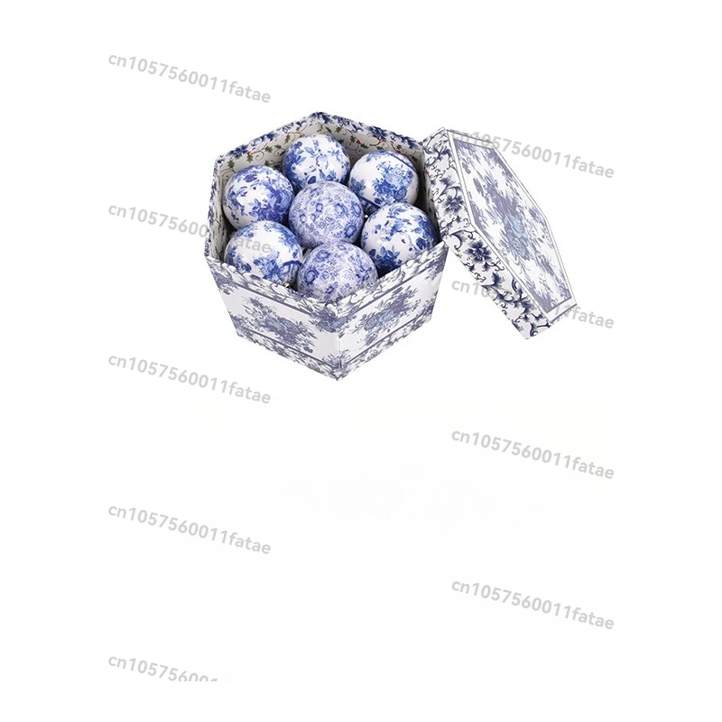Christmas decorations blue and white porcelain pattern paper bag ball hanging ball pendant window scene arrangement box 75mm