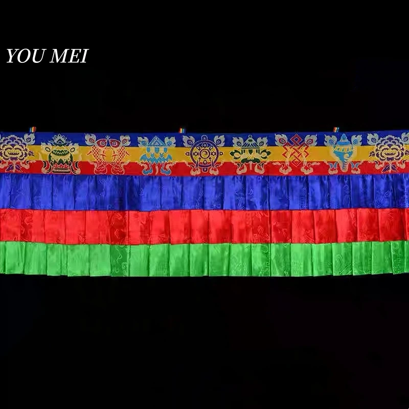 Tibetan-Style Five-Colored Victory Curtain,4.9 m Prayer Flag Hanging Banner, Buddhist Hall Arrangement Hanging Decoration