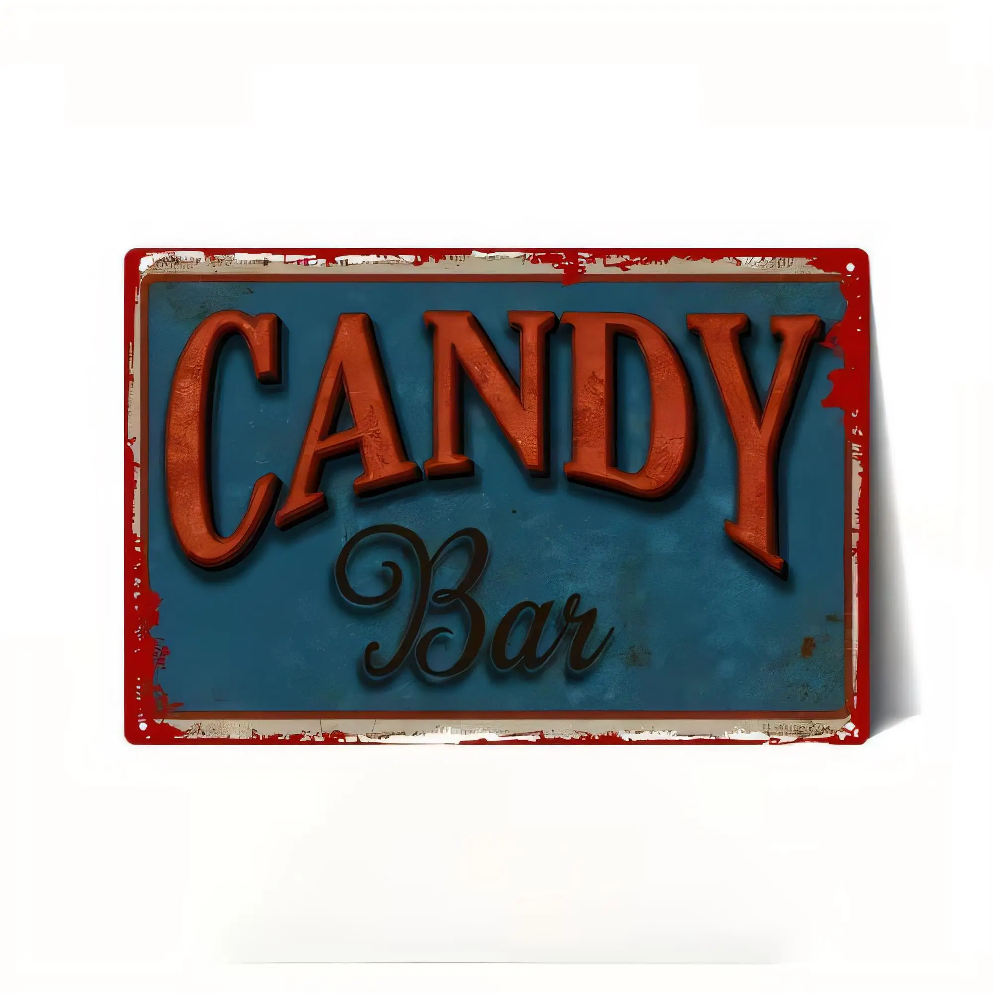 Candy Bar Tin Sign, Vintage Red Blue Metal Sign for Kitchen Wall Decor, Retro Style Dessert Shop Plaque, 3D Typography Rustic Wa