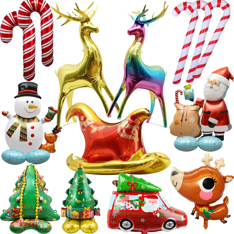 4D Christmas Standing Deer Balloons Elk Santa Sled Foil Balloons Xmas New Year Christmas Balloons Party decoratio Inflatable Toy