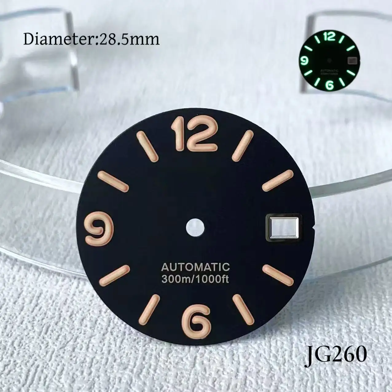

28.5MM S dial logo literal new watch accessories modified green night light cute font compatible with NH35 movements men watches