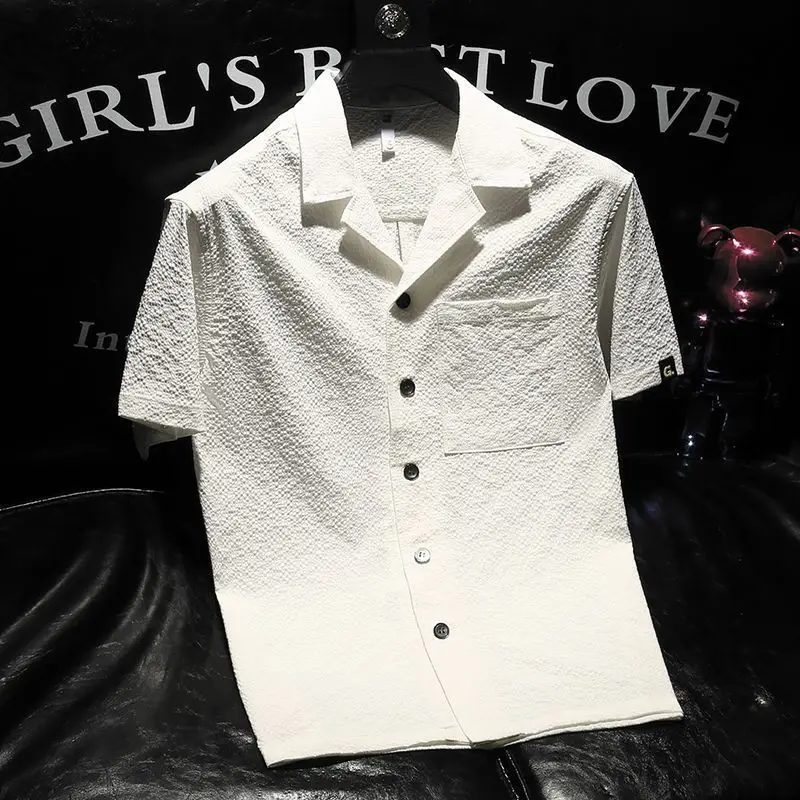 New Handsome Thin Style Versatile Personalized Fashionable Cuban Collar Short-sleeved Shirt Summer Trendy Men's Shirt