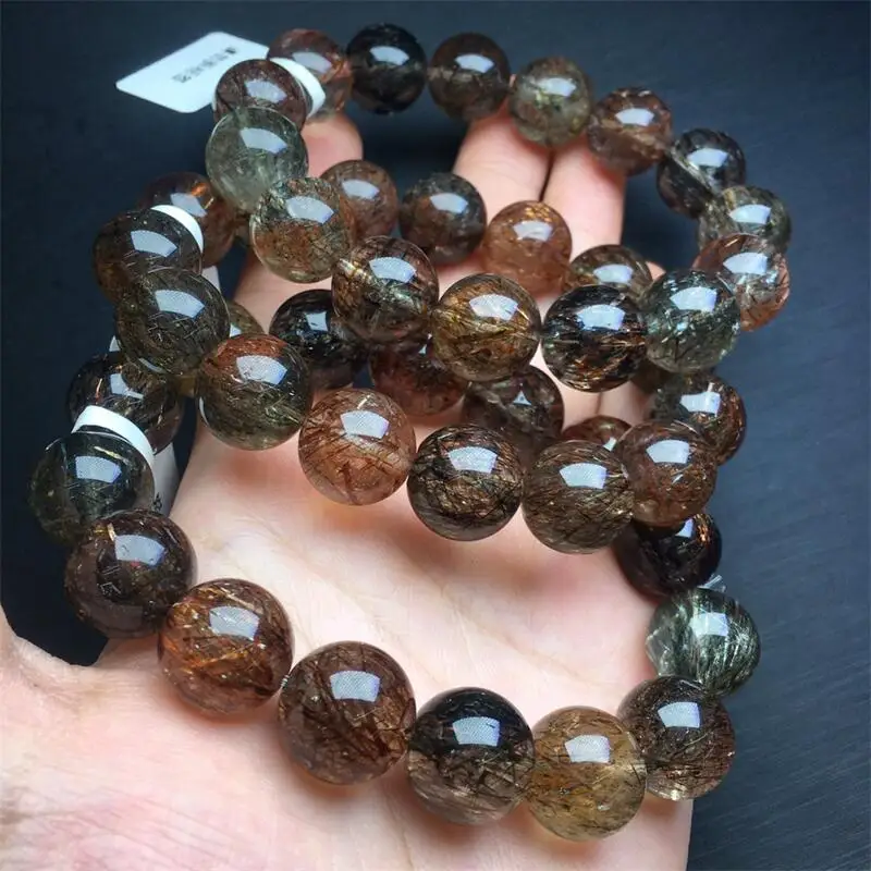 

15MM Natural Black Gold Super Seven QuartzBracelet Handmade Fortune Energy Bangle Mineral Woman Amulet Healing Jewelry Gift 1PCS