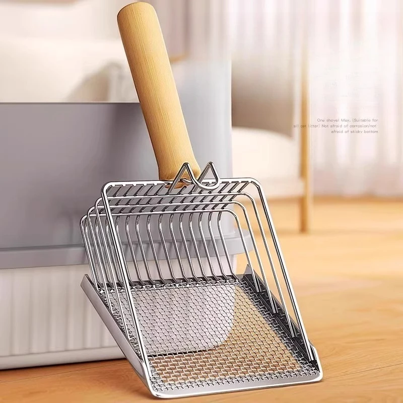 Acessórios de ferramenta de merda de tamanho grande para gatos, produtos para gatos, pá de areia dois em um, metal, aço inoxidável, coisas para animais de estimação, pais, areia