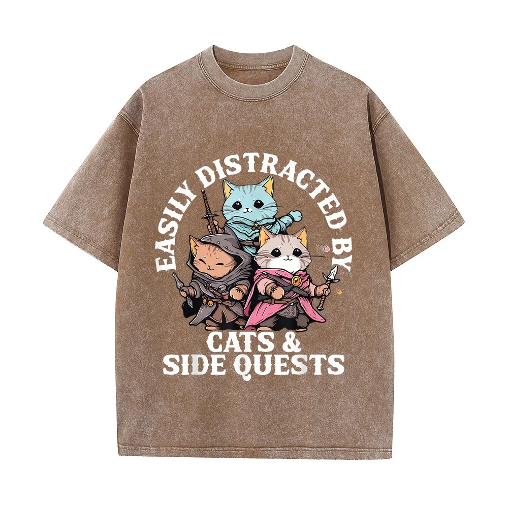 Cats Side Quest Distracted Tabletop Funny Men Women Kids Dad T-Shirt Camisetas Футболки Men's Cartoon 100 Cotton Graphic Tee