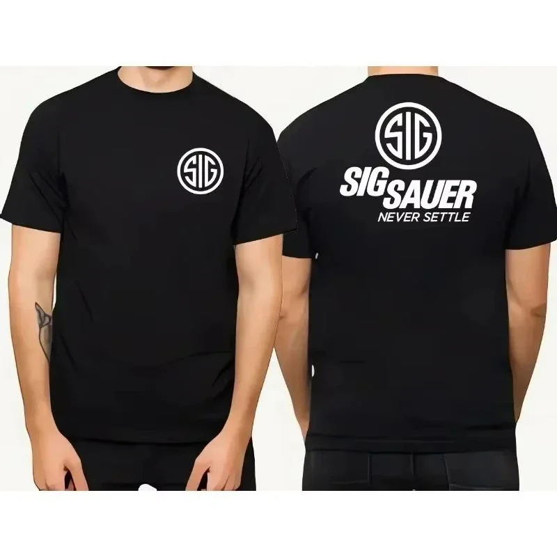 Camiseta Masculina Estampada Casual Confortável de Alta Qualidade com Padrão Sig Sur Gun, Novo Estilo Verão 2026