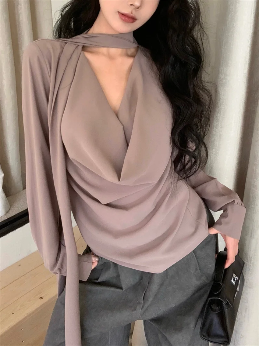 PLAMTEE Solid Elegant Blouses Women Work Wear High Street Slim New Spring Gentle 2024 Office Lady Full Sleeve Chic Minimalist