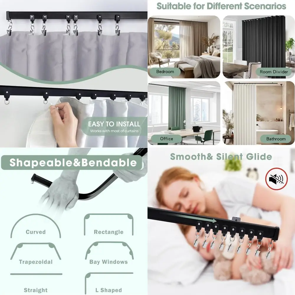 

Adjustable Ceiling-Mounted Track for Room Dividers, Heavy-Duty Curtain Rails, Ideal for Privacy in Bedrooms, Hospitals, and Show