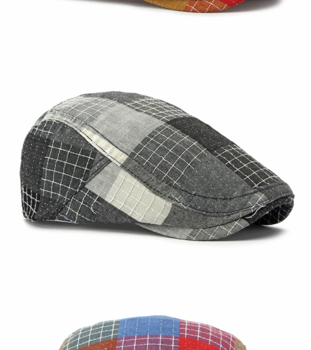 HT5115 Baskenmütze Frühling Sommer Sonnenhut für Männer und Frauen Retro Karierte Künstler-Malermütze Verstellbare Ivy Flat Cap Baskenmützen – Detail 7