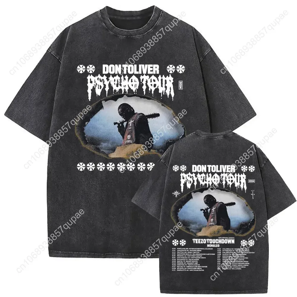 Washed Vintage Rapper Don Toliver Hardstone Psycho Tour T-shirts Men Casual Cotton T Shirts Men's Hip Hop Oversized Short Sleeve