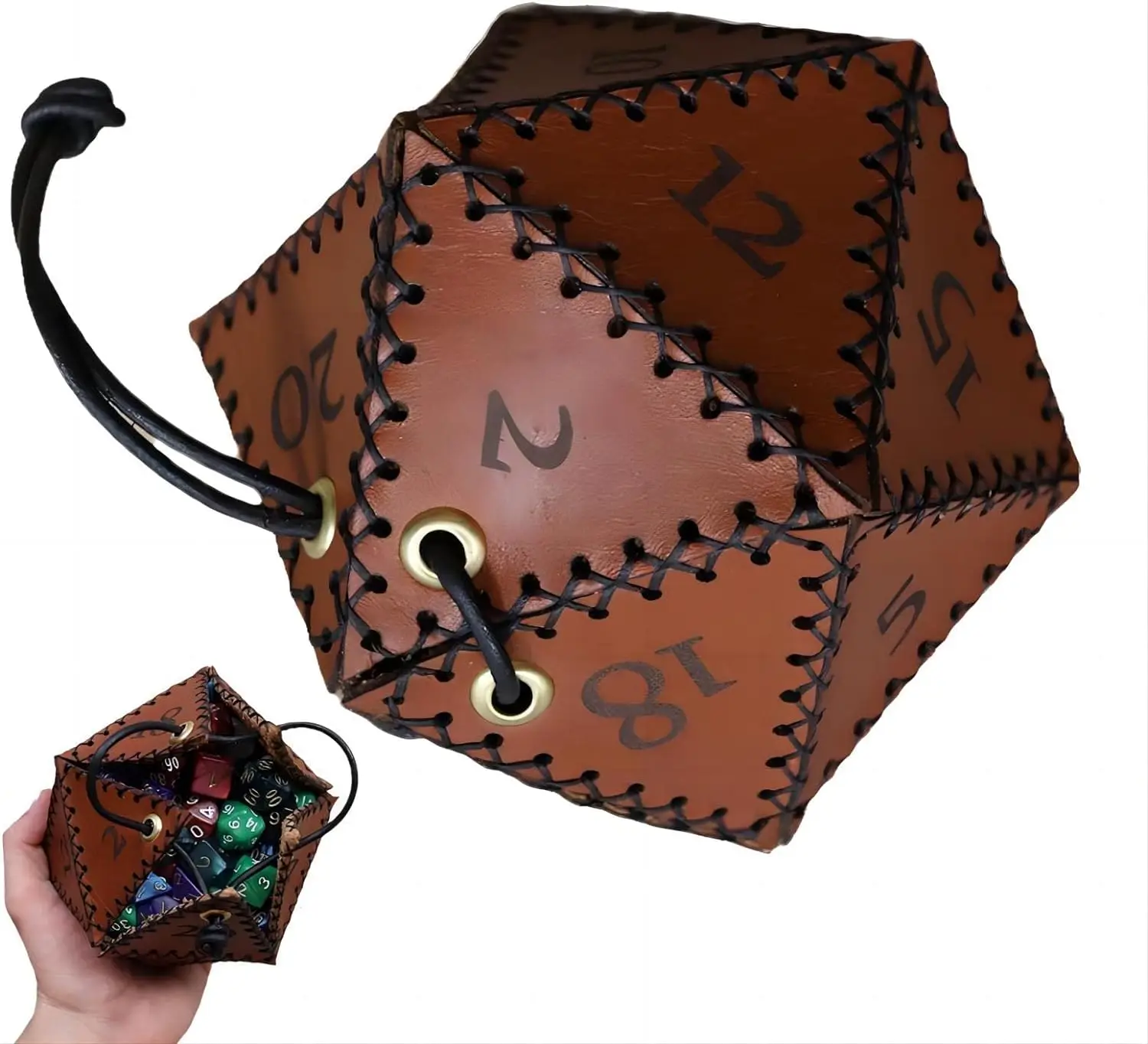 Leather D20 Dice Bag, Polyhedral Dice Pouch Portable Drawstring Bag for RPG,Game,DND Dice Bag