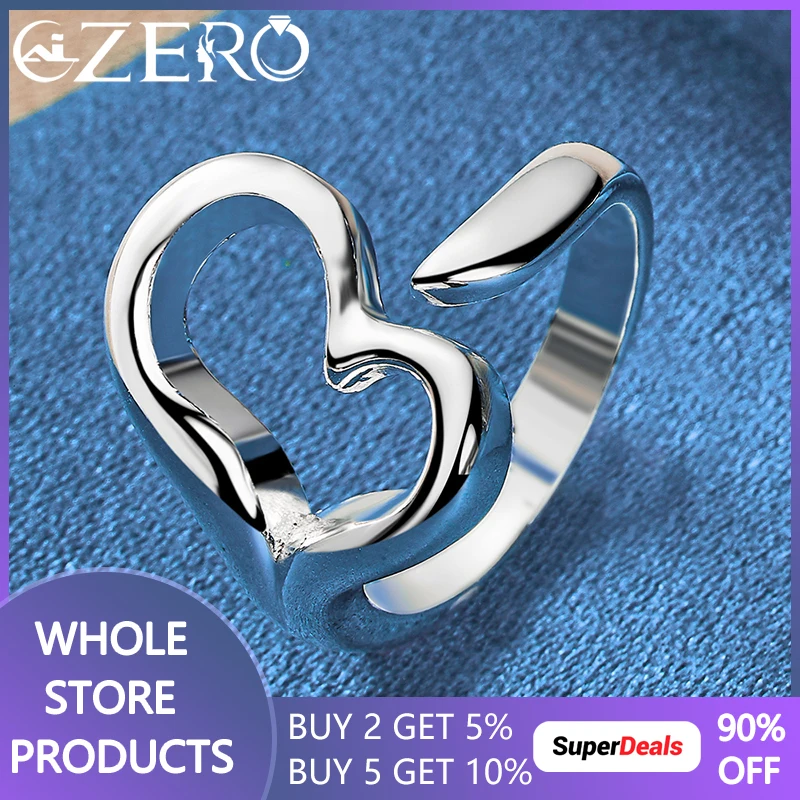 New Streetwear 925 Sterling Silver Romantic Heart Ring Adjustable For Women Man Wedding Party Gift Fine Jewelry Engagement Rings