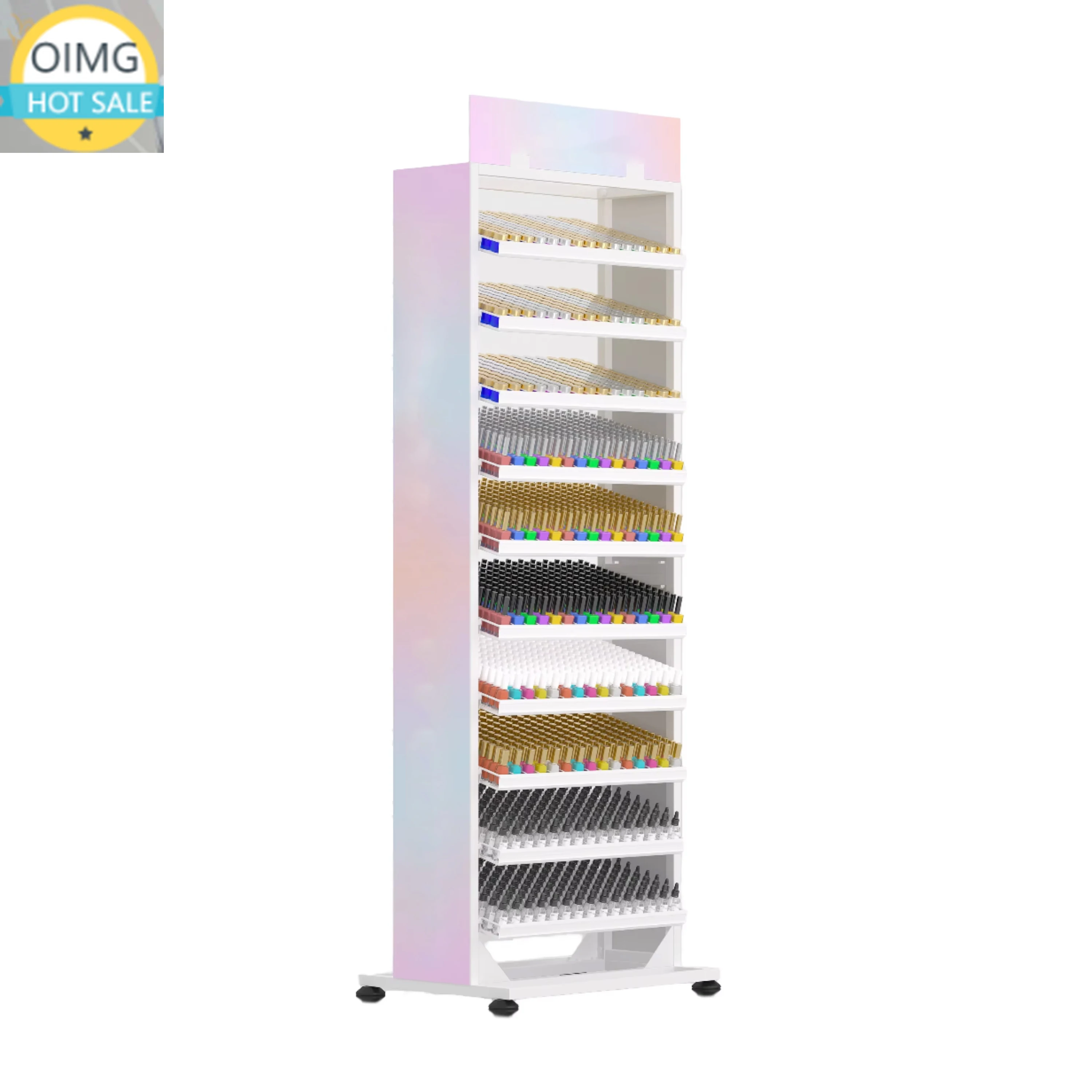 Modern Luxury Acrylic Metal Freestanding 12-Shelf Step Shelf Skincare Display Racks Easy Assembly Cosmetics Nail Polish