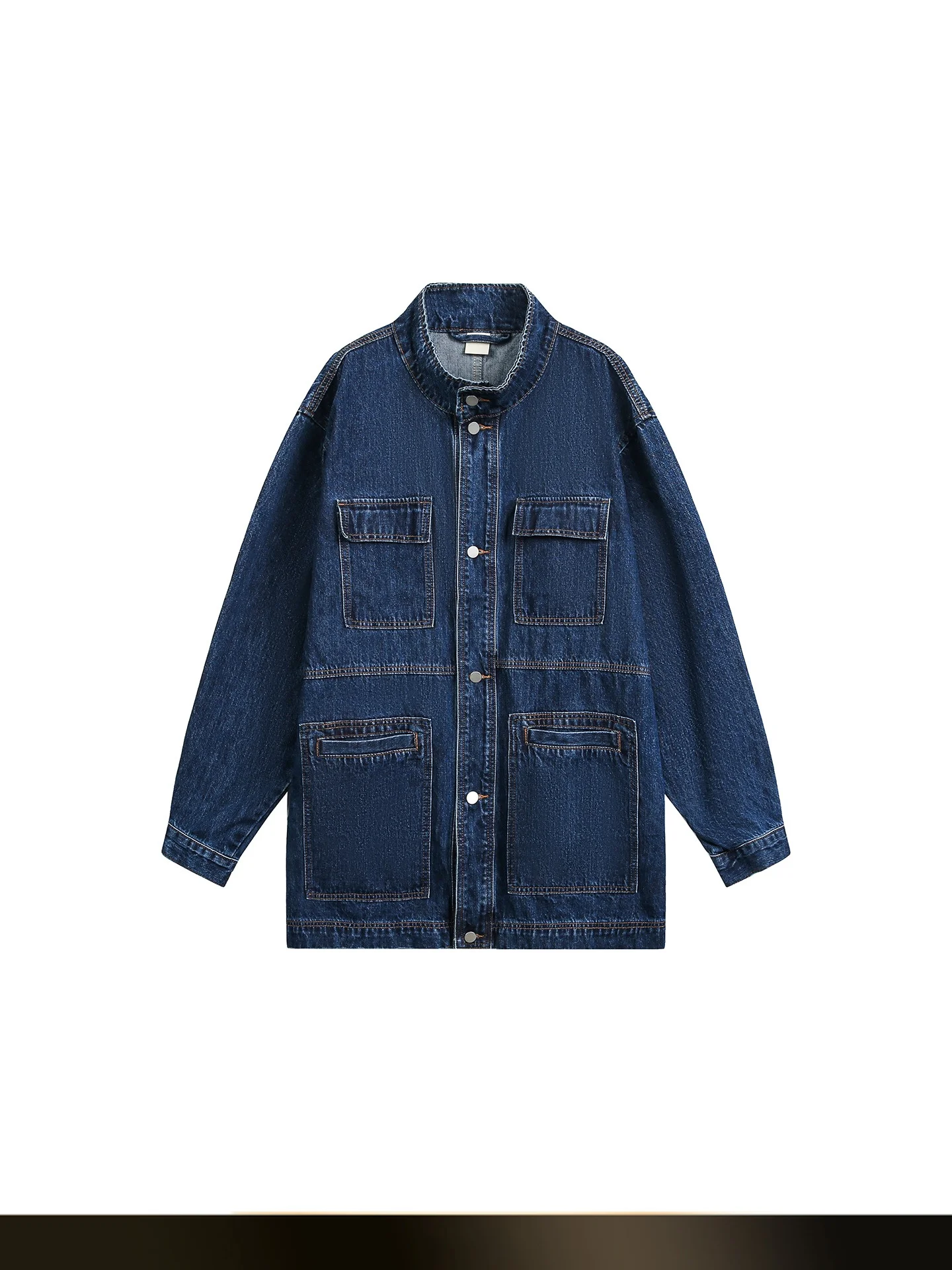 

American Retro Waed Multi-ket Workwear Jaet Casual Loose Long Denim Coat Autumn New Sle Youth ular Cotton Polyest...
