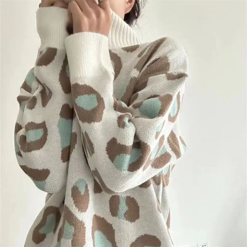 

Winter Women's Sweater with Letter Print Green White Oversized Pullover O-Neck Classic Vintage Knitted Sweaters for Women 2023