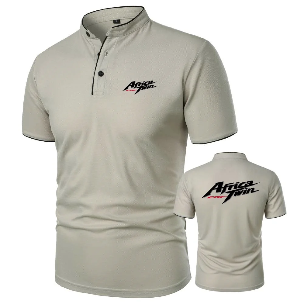 Mens Short Sleeve Polo Shirt Africa Twin Crf Motorcycle Motorbike Tee Vintage Henley Shirt Mesh Cotton T-Shirts Camping Tshirt
