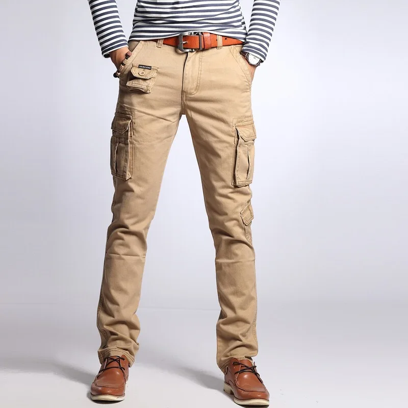 Camouflage Work Pants Men's Spring Autumn Trendy Brand Slim Straight Multi Pocket Washed Cotton Casual Sports Hiking Pants
