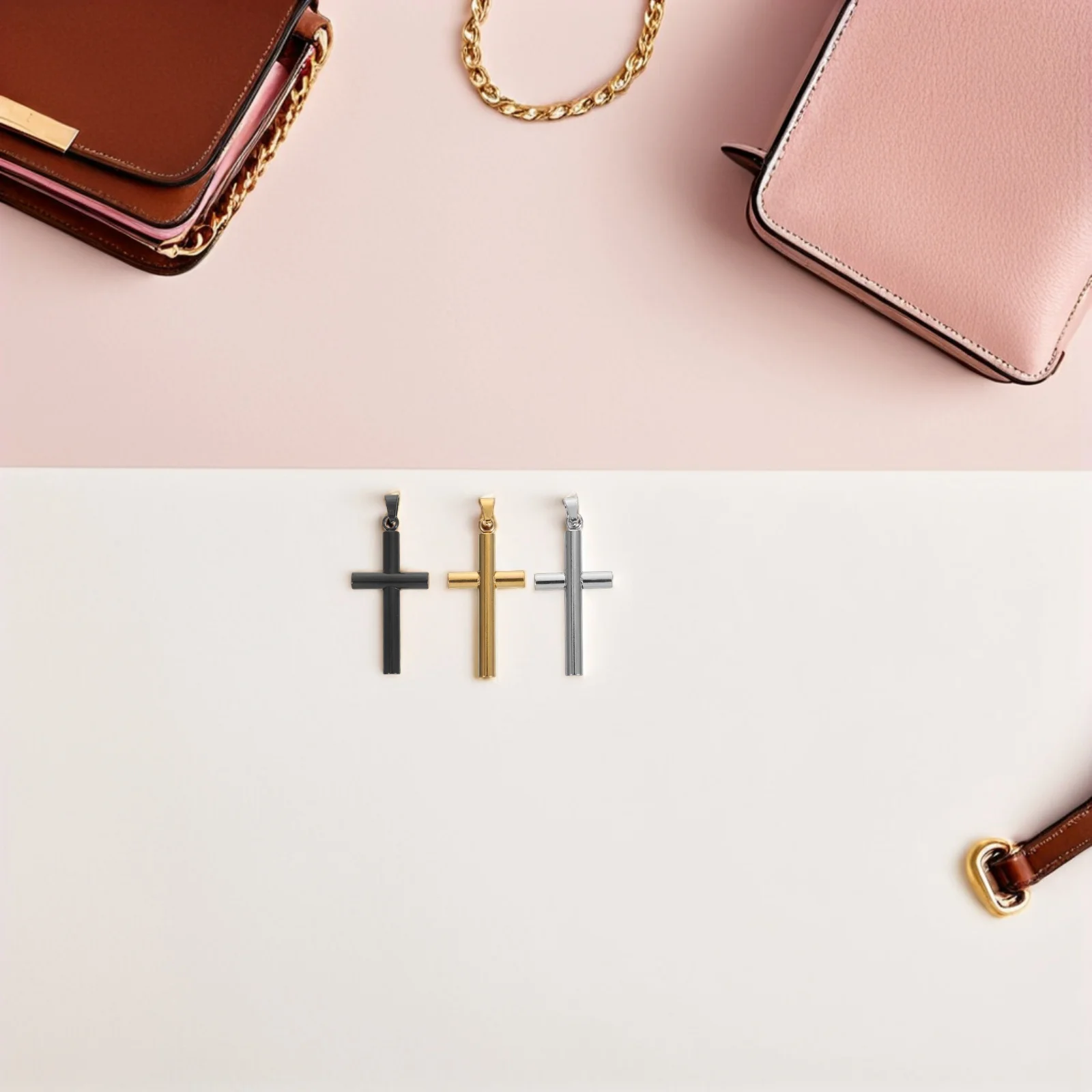 

6pcs Children's Waterproof Apron Stainless Steel Gold Plated Cross Pendant Religious Jewelry Faith Charms Small Jesus Crucifix