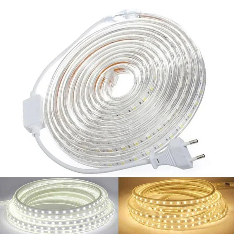 

220V LED Strip Light SMD5050 Flexible LED Rope Light Warm White Outdoor Waterproof LED Light for Home Decoration With EU Plug
