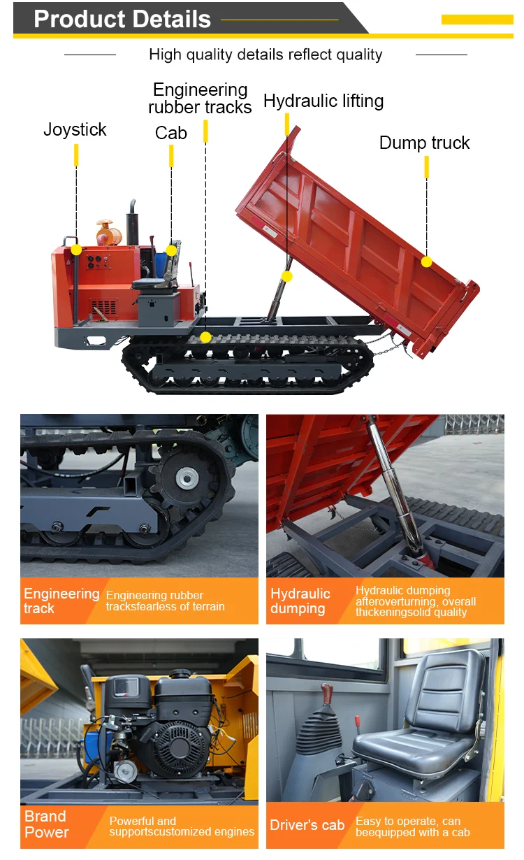 Maßgefertigtes, langlebiges 5-Tonnen-Raupentransportfahrzeug, Raupentransporter, Schwerlast-Gummiketten, CE-zertifiziert – Detail 3