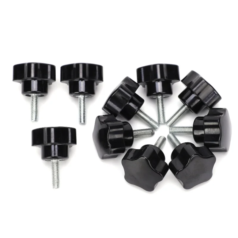 10Pcs Knob Bolt Lathe Hand Grip Twist Knob Nut Screw FiveStar Plum Locking Handle M6x32x20